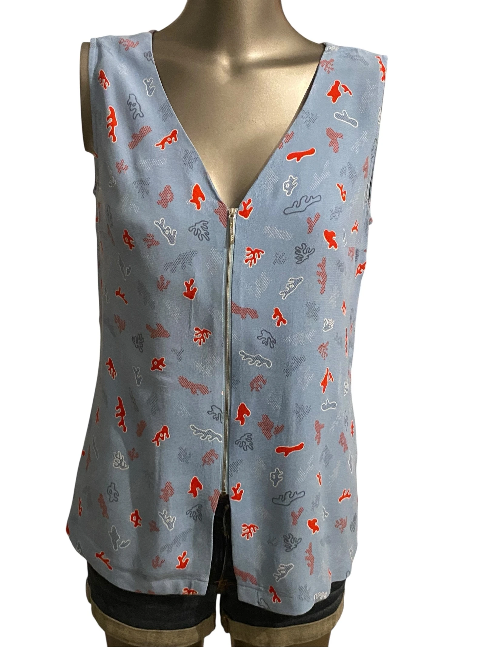 Cop.Copine Eldfell Top Bleu Imprimé Zip / Blue Printed Zip Top Size 36